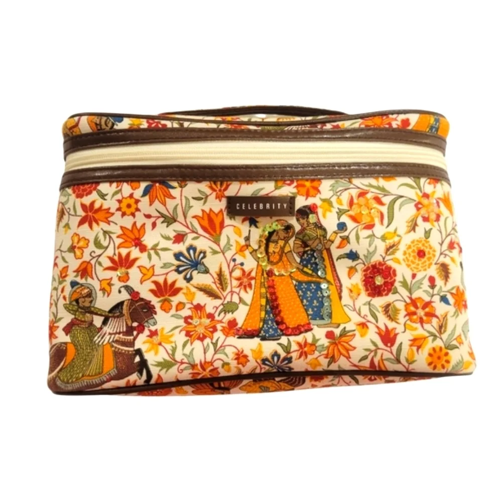 Floral Cosmetic Bag with Multicolor Design - Picture 1 of 5